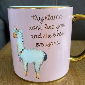 🌎 Myxx Pink and Gold My Llama Don't Like You Ceramic Coffee Mug Pre-Owned (18)